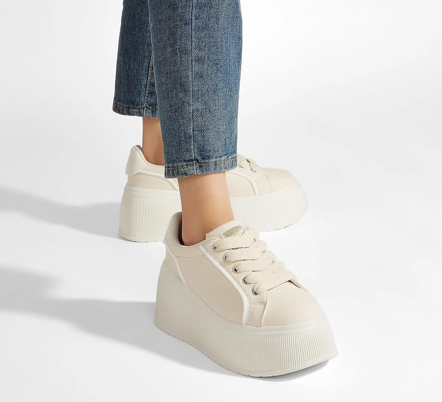 LUCKY STEP Women's Platform Fashion Sneakers Classic Wedge Canvas Casual Low Top Retro Walking Shoes