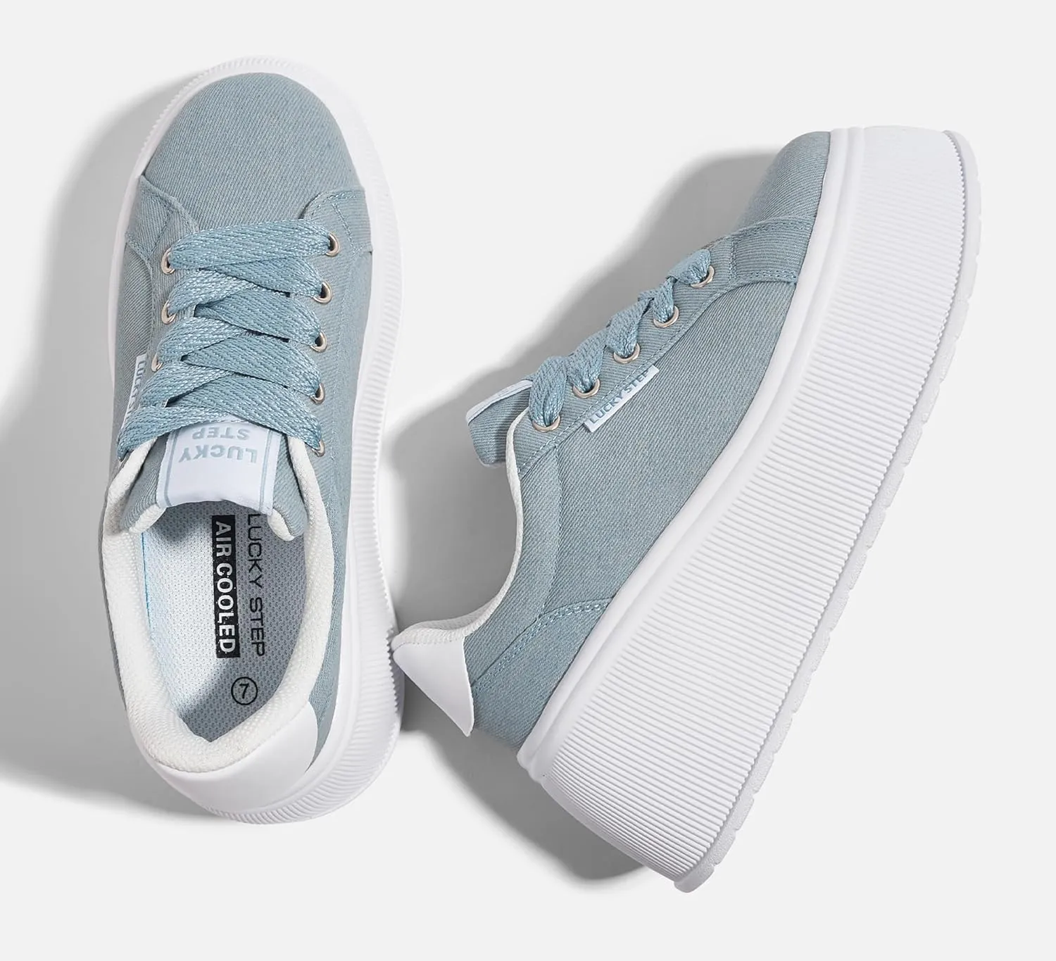 LUCKY STEP Women's Platform Fashion Sneakers Classic Wedge Canvas Casual Low Top Retro Walking Shoes