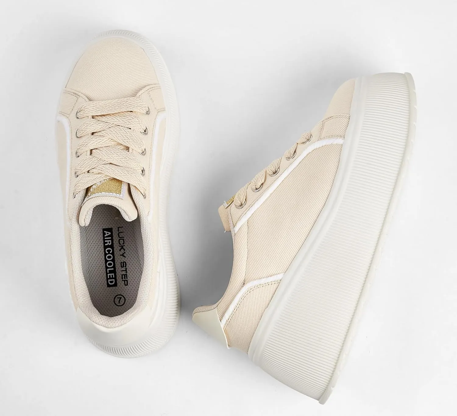 LUCKY STEP Women's Platform Fashion Sneakers Classic Wedge Canvas Casual Low Top Retro Walking Shoes
