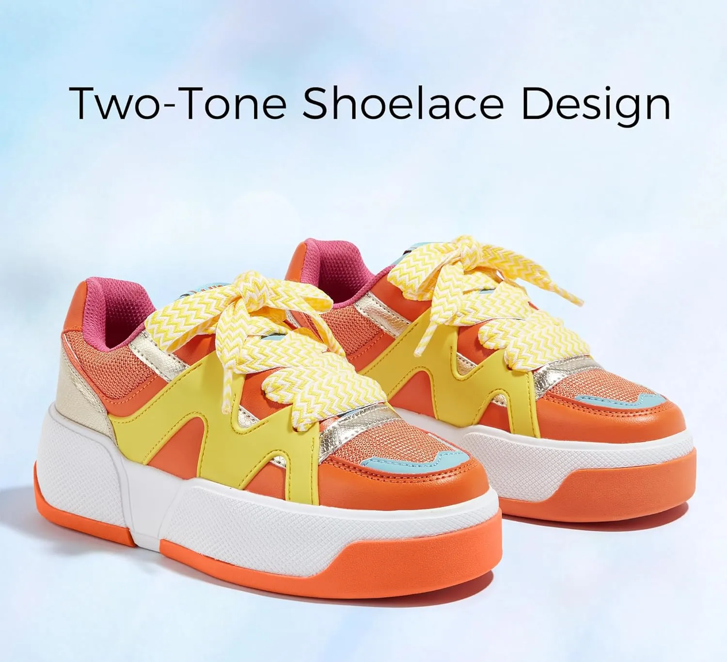 LUCKY STEP Women’s Platform Fashion Sneakers Lace up Casual Faux Leather Comfortable Thick Sole Tennis Walking Shoes