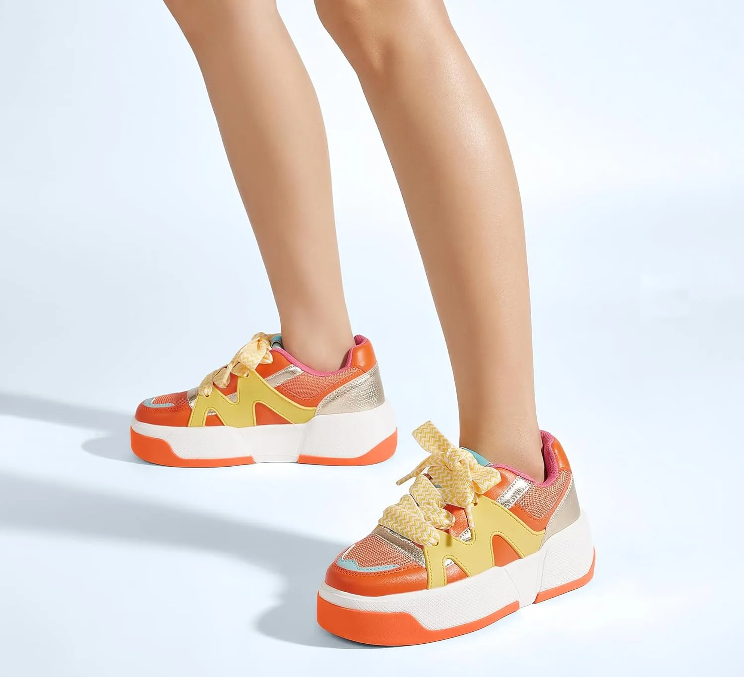 LUCKY STEP Women’s Platform Fashion Sneakers Lace up Casual Faux Leather Comfortable Thick Sole Tennis Walking Shoes