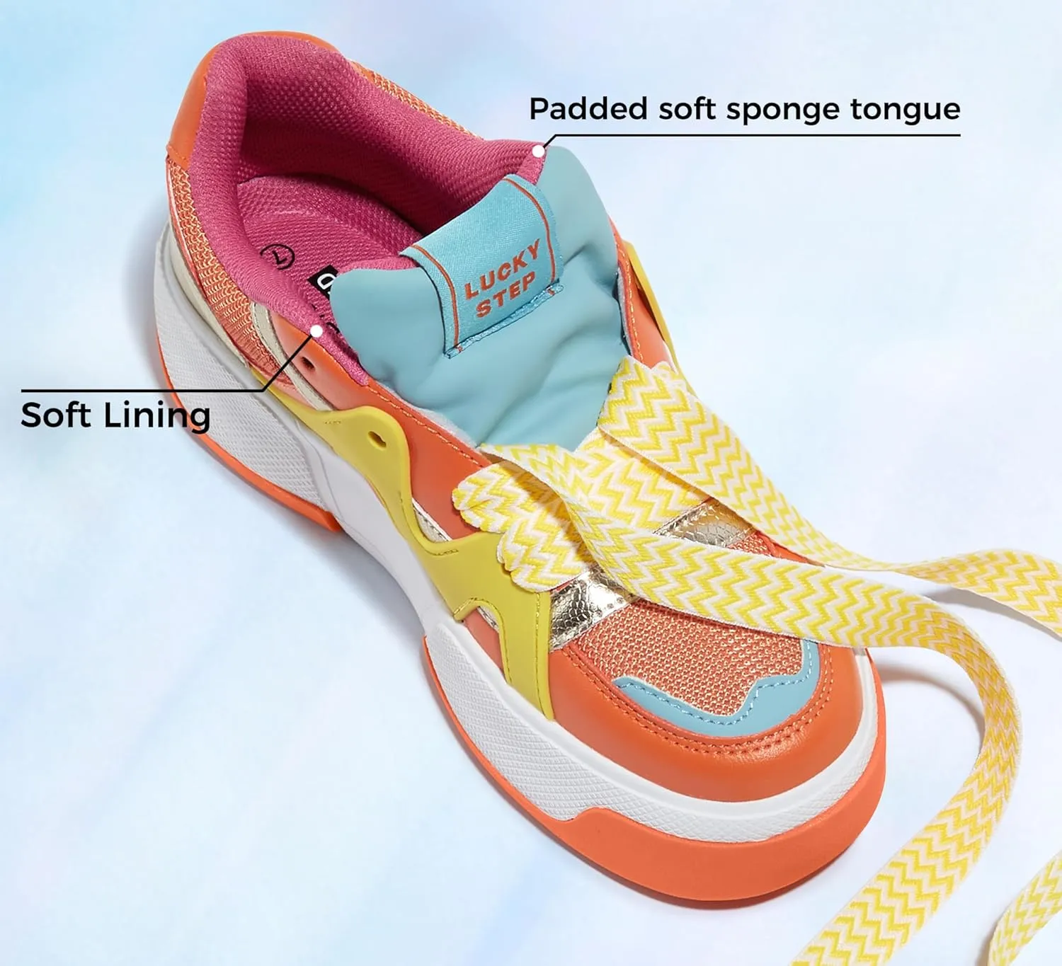 LUCKY STEP Women’s Platform Fashion Sneakers Lace up Casual Faux Leather Comfortable Thick Sole Tennis Walking Shoes