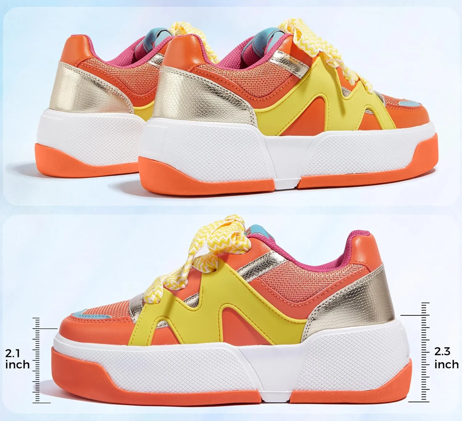 LUCKY STEP Women’s Platform Fashion Sneakers Lace up Casual Faux Leather Comfortable Thick Sole Tennis Walking Shoes