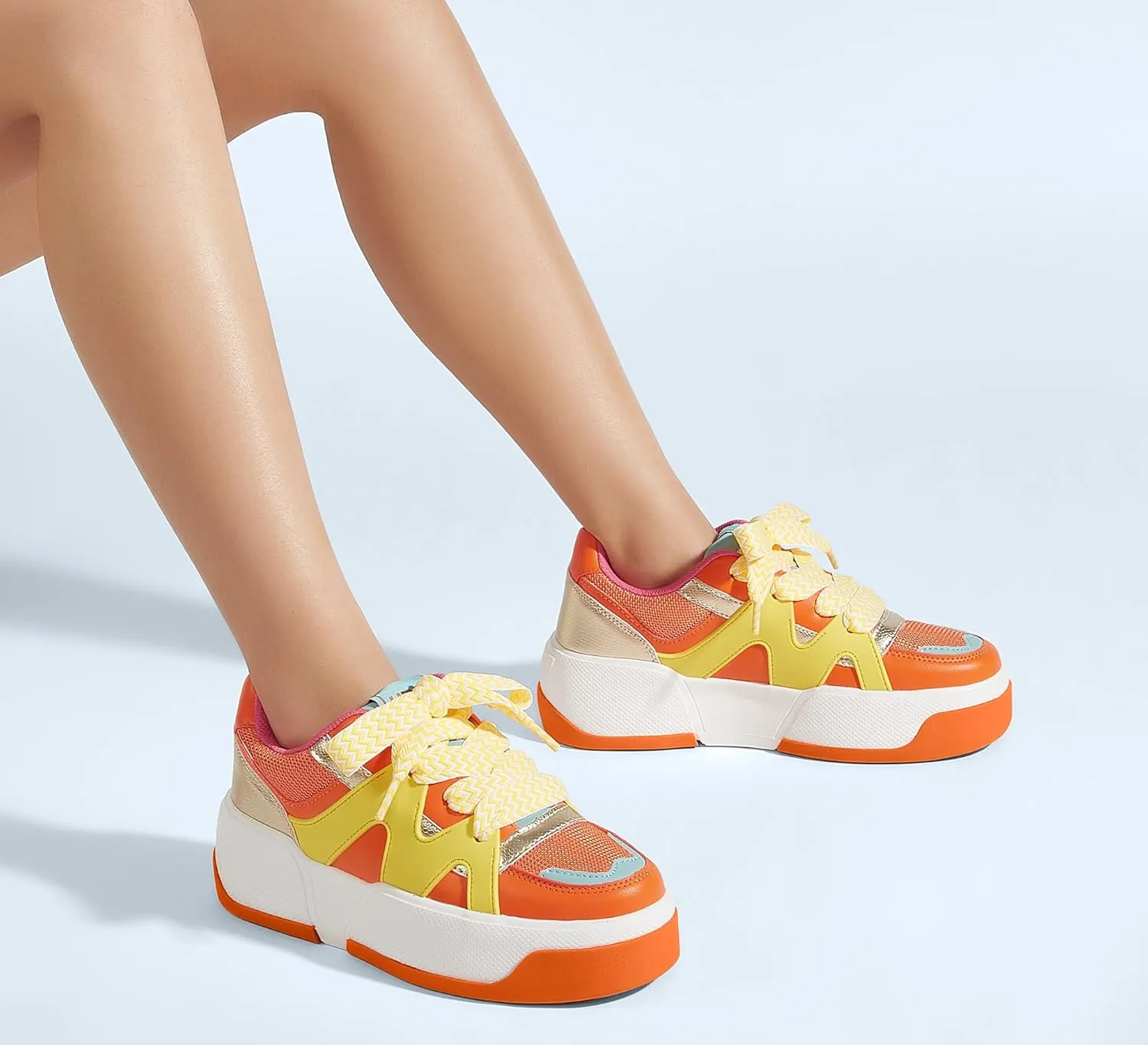 LUCKY STEP Women’s Platform Fashion Sneakers Lace up Casual Faux Leather Comfortable Thick Sole Tennis Walking Shoes
