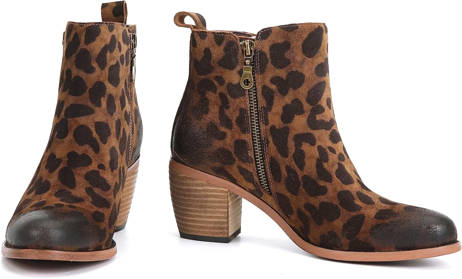 M CNBOME Women's Western Cowgirl Vintage leopard print Ankle Boot
