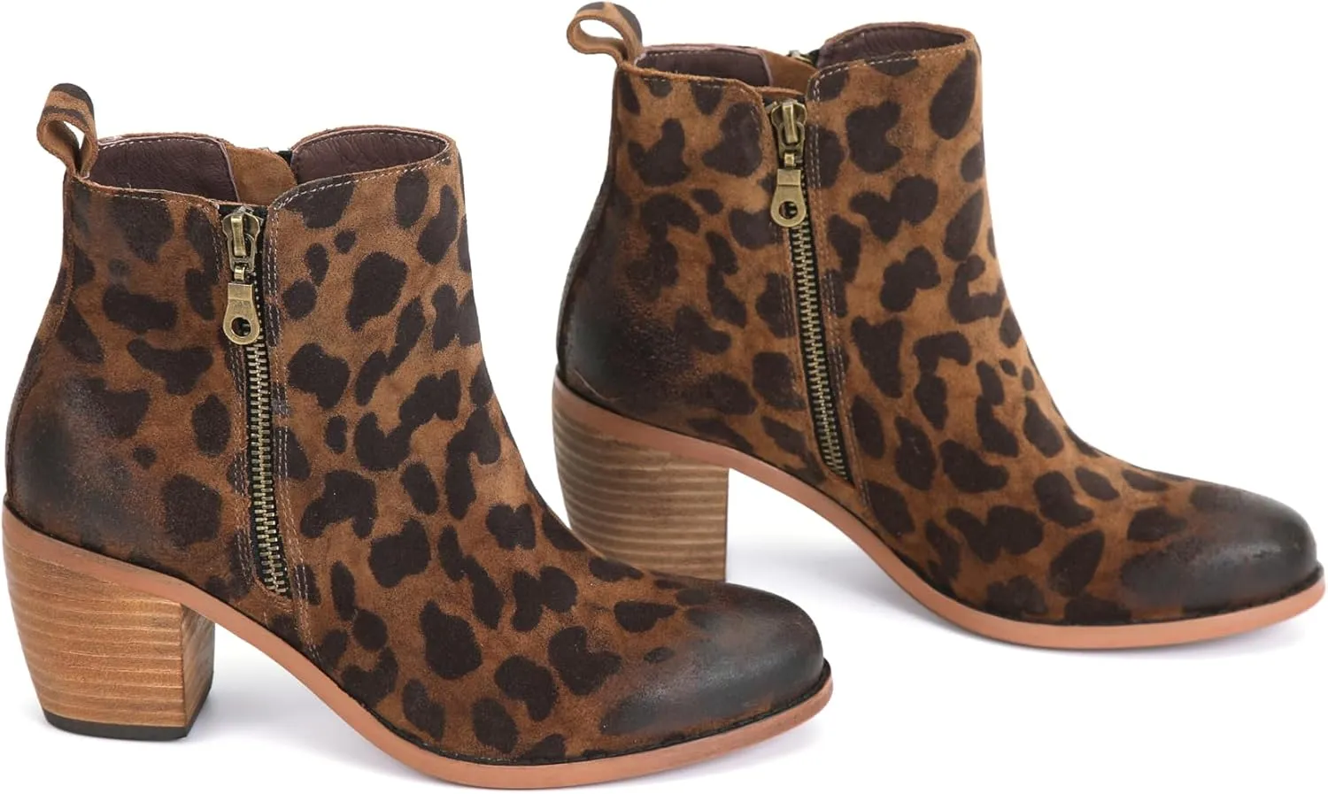M CNBOME Women's Western Cowgirl Vintage leopard print Ankle Boot