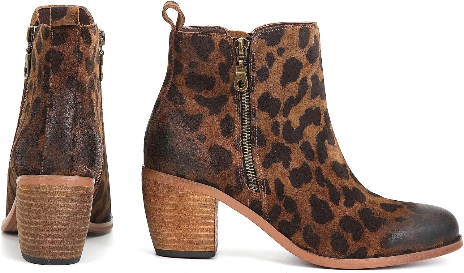 M CNBOME Women's Western Cowgirl Vintage leopard print Ankle Boot
