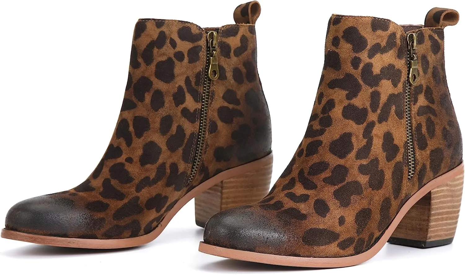 M CNBOME Women's Western Cowgirl Vintage leopard print Ankle Boot