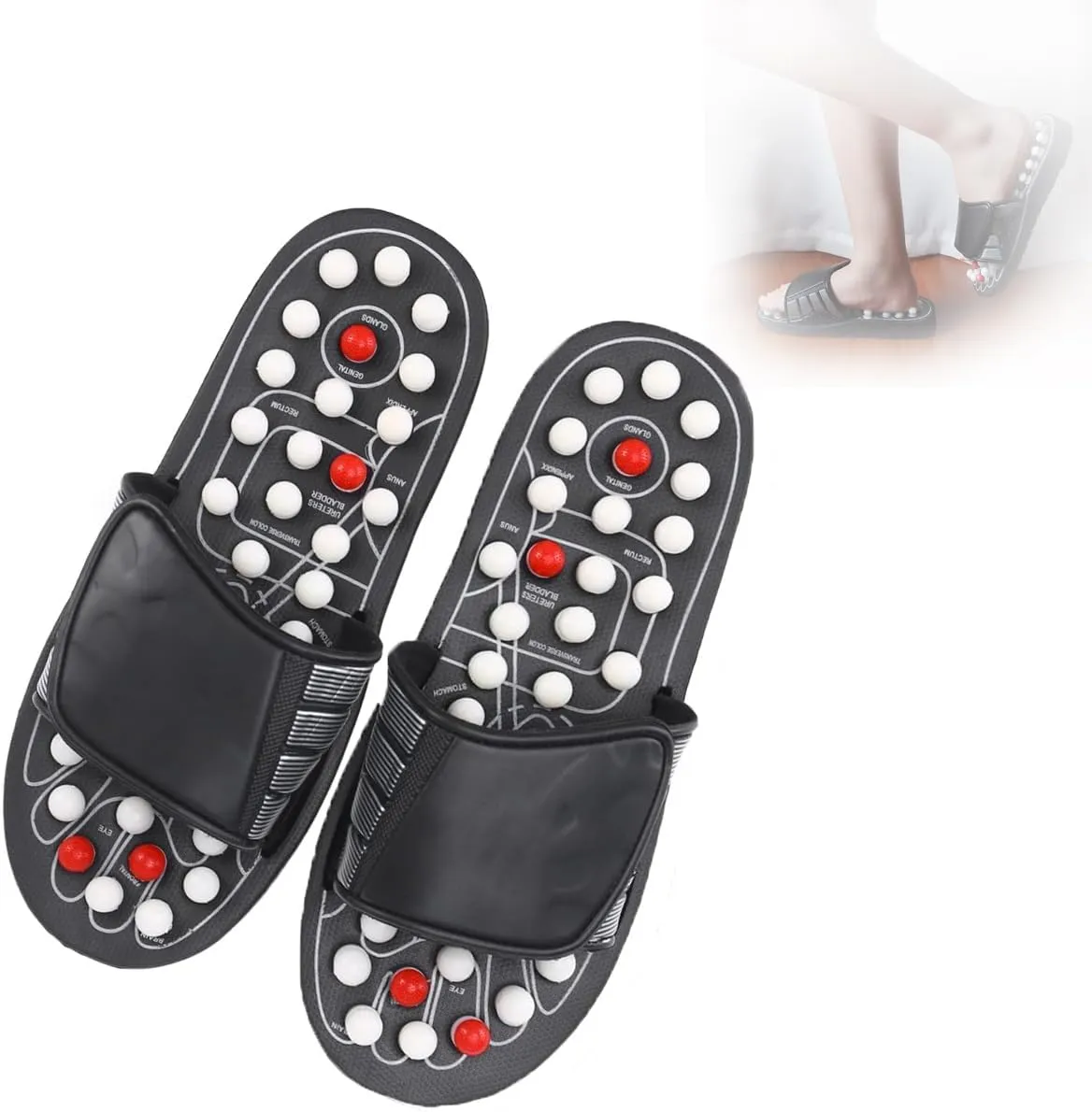 Magnetic Massage Slippers, Spring Acupressure Magnetic Therapy Sandals, Reflexology Acupressure Blood Activating Massage Slippers for Arch Pain Relief (Color : Rotated Points, Size : 42-43)