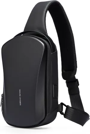 Mark Ryden Men's Hard Shell Sling Backpack with USB Charging Port, Waterproof Crossbody Bag for Travel, Gym & Commuting (Black)