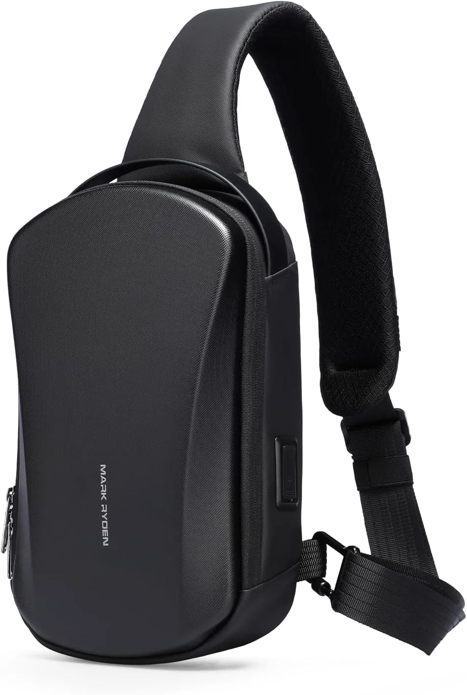 Mark Ryden Men's Hard Shell Sling Backpack with USB Charging Port, Waterproof Crossbody Bag for Travel, Gym & Commuting (Black)