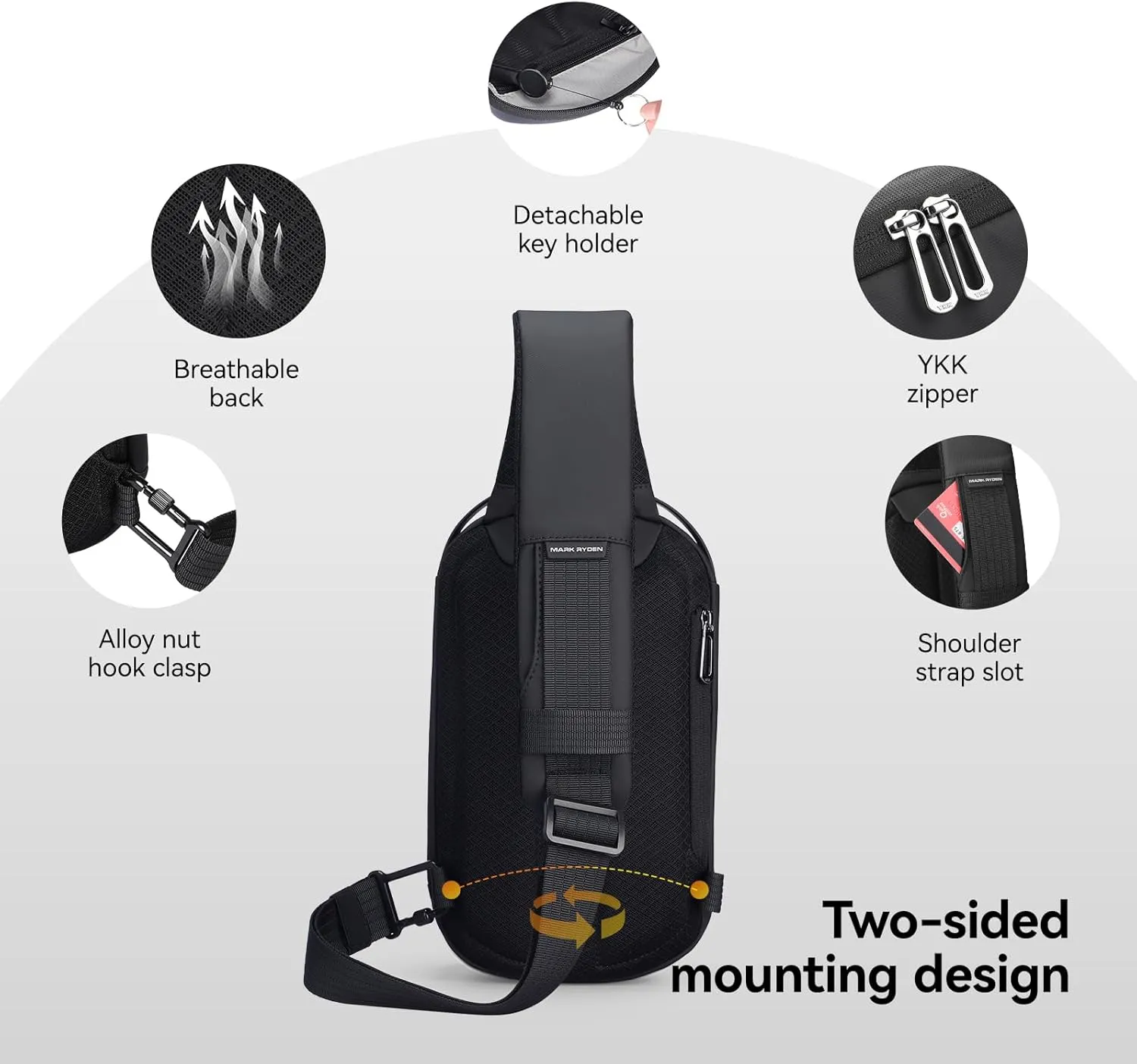 Mark Ryden Men's Hard Shell Sling Backpack with USB Charging Port, Waterproof Crossbody Bag for Travel, Gym & Commuting (Black)