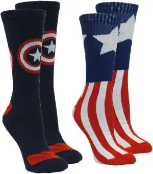 Marvel Captain America Men's Athletic Crew Socks 2 Pair Pack Shoe Size 6-12