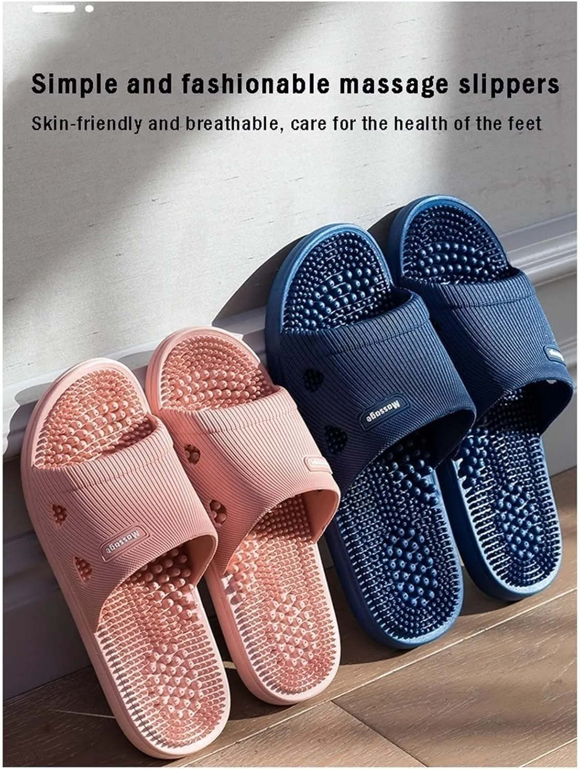 Massage Slippers for Flat Feet，Acupressure Massage Sandals Shoes for Men and Women Home Shoes Shock Absorbing, Blue EUR 39-40