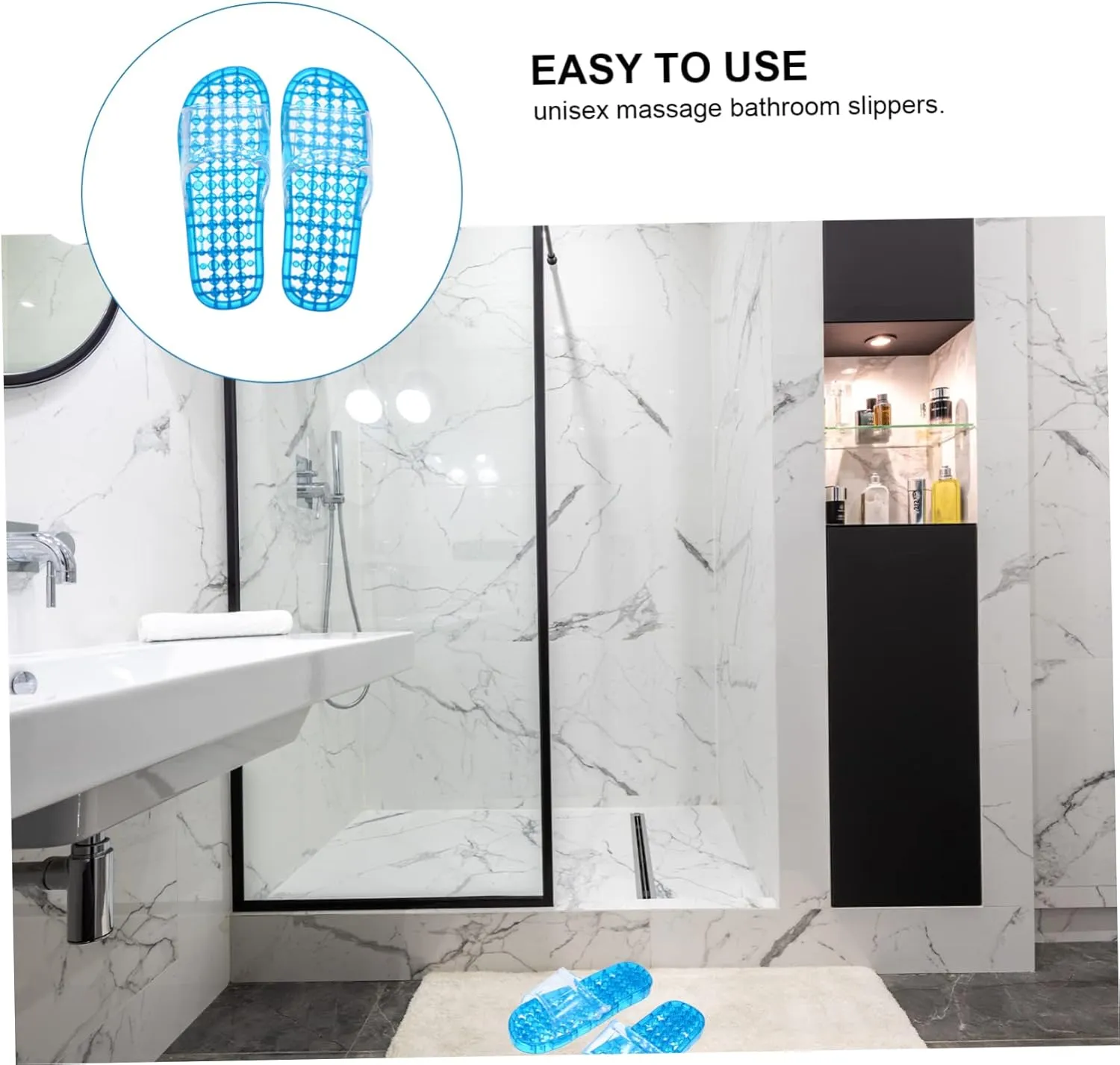 Massage Slippers for Summer Open Toe Anti-skid Dripping Crystal Design Bathhouse Footwear 1 Pair