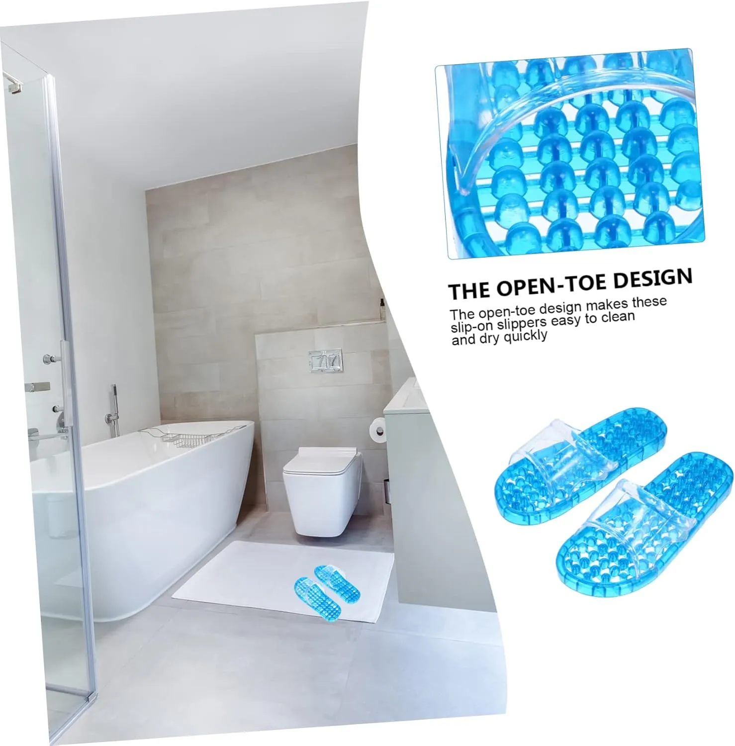 Massage Slippers for Summer Open Toe Anti-skid Dripping Crystal Design Bathhouse Footwear 1 Pair