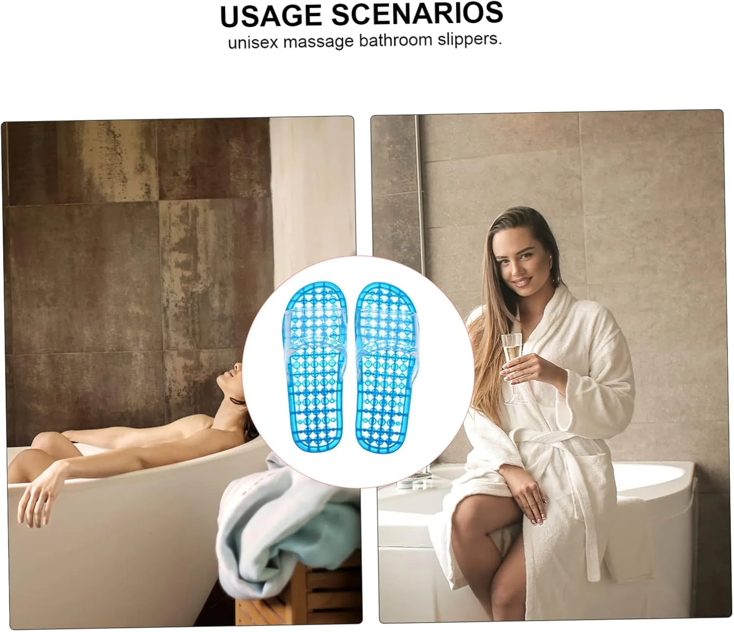Massage Slippers for Summer Open Toe Anti-skid Dripping Crystal Design Bathhouse Footwear 1 Pair
