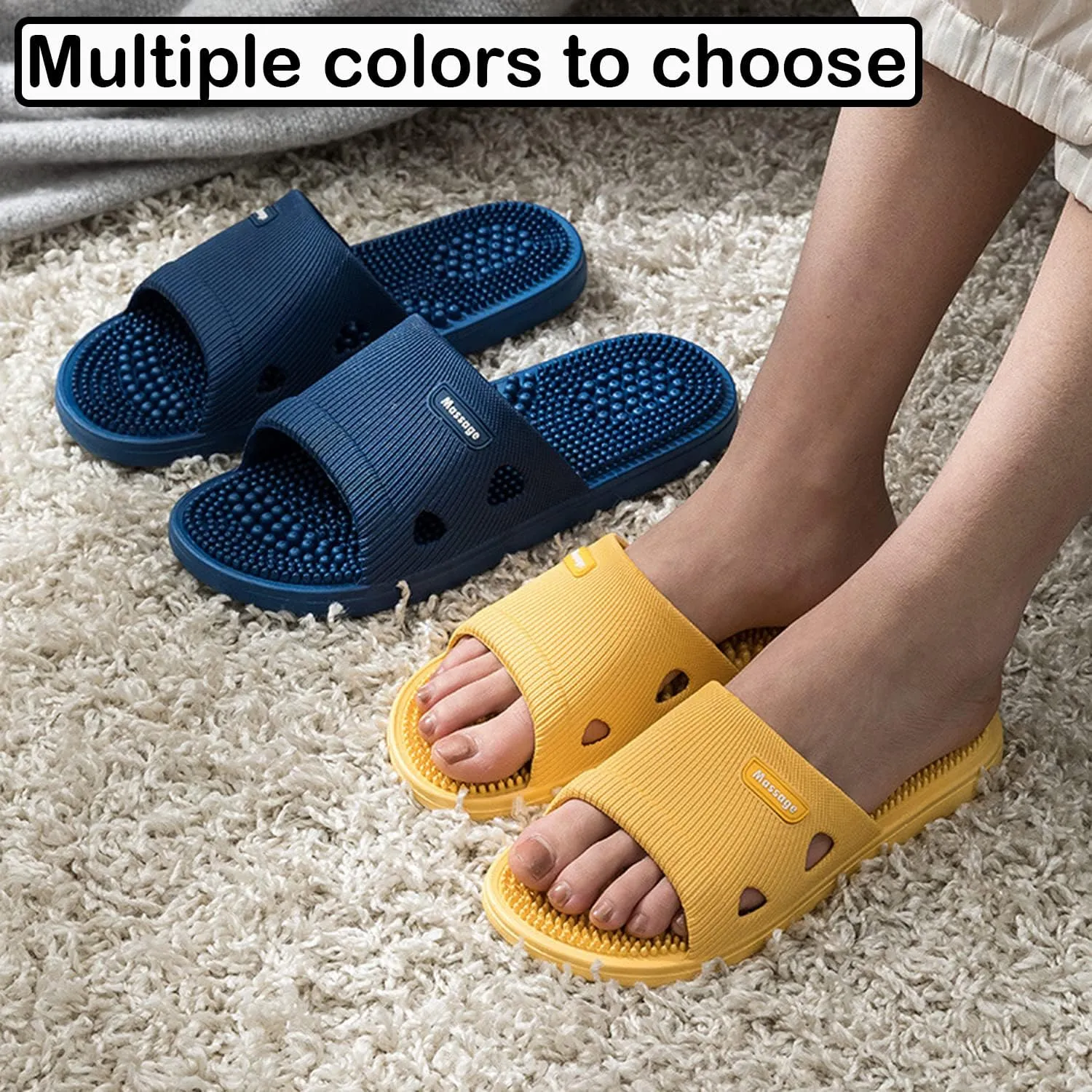 Massage Slippers for Women Men Acupressure Foot Plantar Fasciitis Sliders House Ladies Reflexology Sandals Shower Shoes Non-Slip Quick Drying Pool Beach Indoor Outdoor