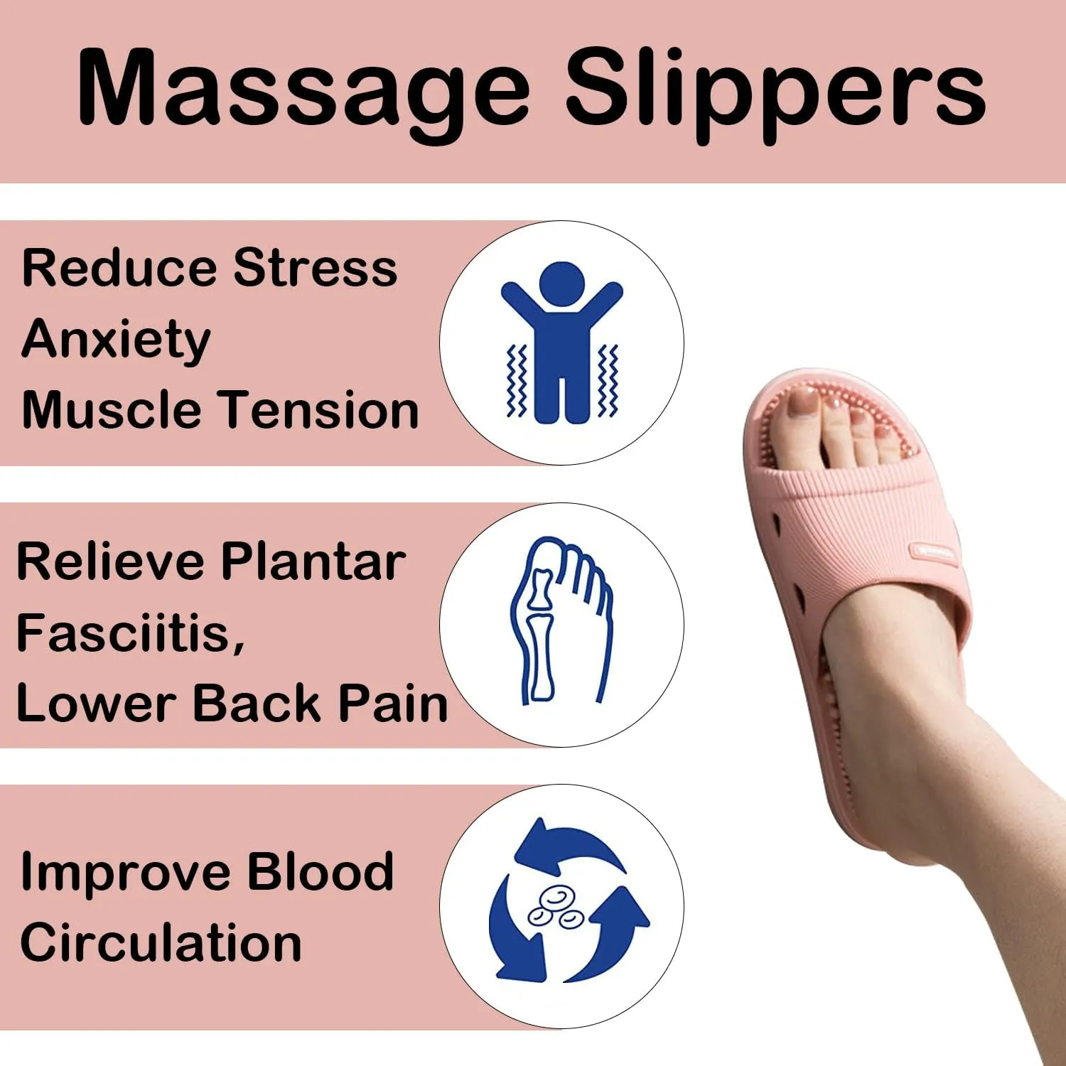 Massage Slippers for Women Men Acupressure Foot Plantar Fasciitis Sliders House Ladies Reflexology Sandals Shower Shoes Non-Slip Quick Drying Pool Beach Indoor Outdoor