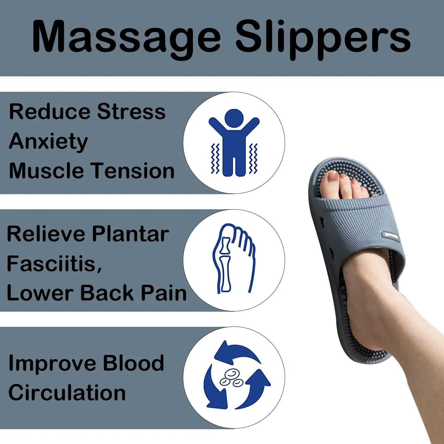 Massage Slippers for Women Men Acupressure Foot Plantar Fasciitis Sliders House Ladies Reflexology Sandals Shower Shoes Non-Slip Quick Drying Pool Beach Indoor Outdoor