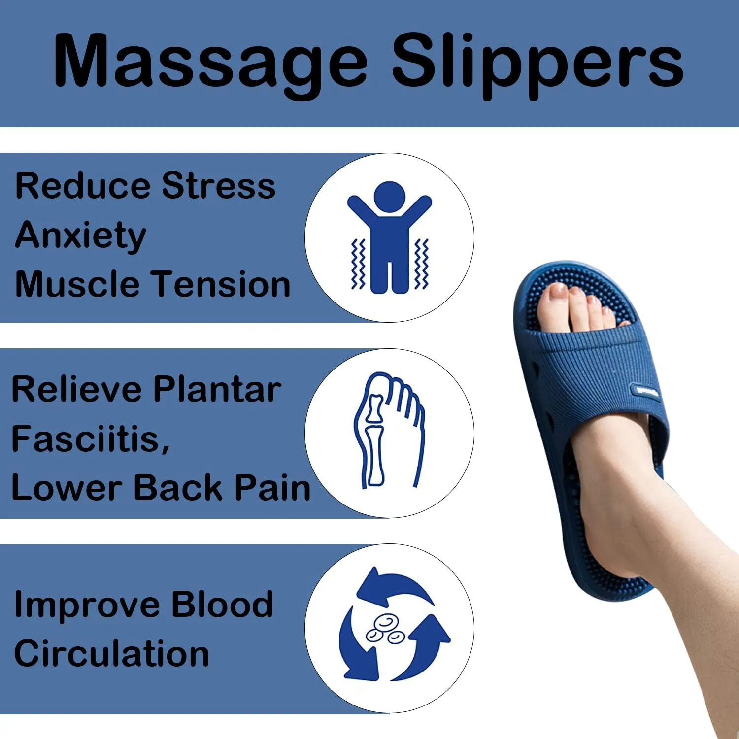Massage Slippers for Women Men Acupressure Foot Plantar Fasciitis Sliders House Ladies Reflexology Sandals Shower Shoes Non-Slip Quick Drying Pool Beach Indoor Outdoor