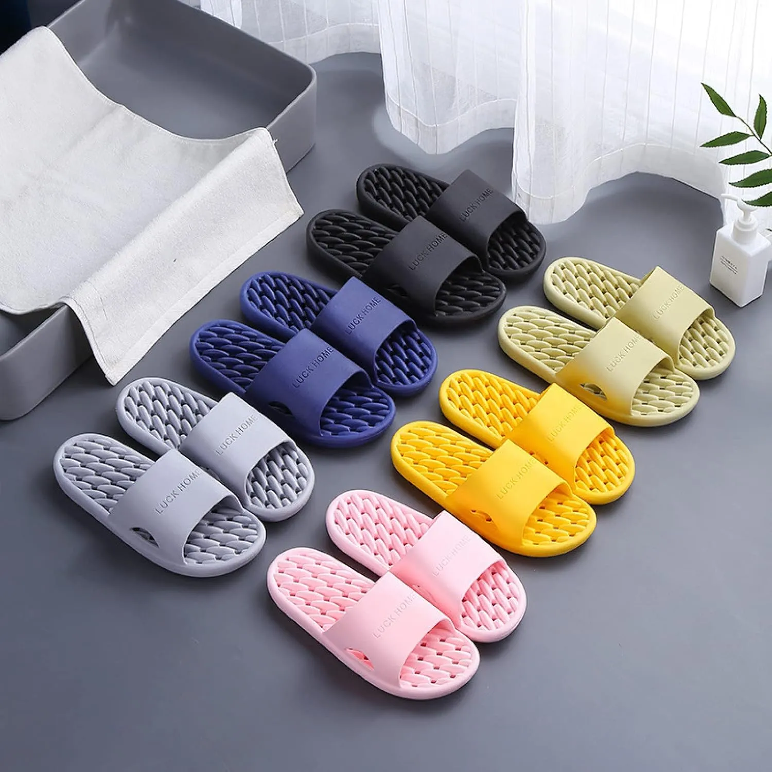 Massage Slippers Shoes for Men Women,Feet Sole Point Massage Slippers,Home Couple Slippers, Bathroom Non-Slip Bath Slippers,Black,39-40