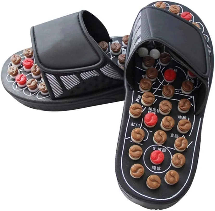 Massage Slippers Women, Foot Massagers Acupressure Massage Slippers for Men Womens Relief Plantar Heel Arch Arthritis Neuropathy Pain Sandals Elderly Gift (Color : Black, Size : EUR 38-39)