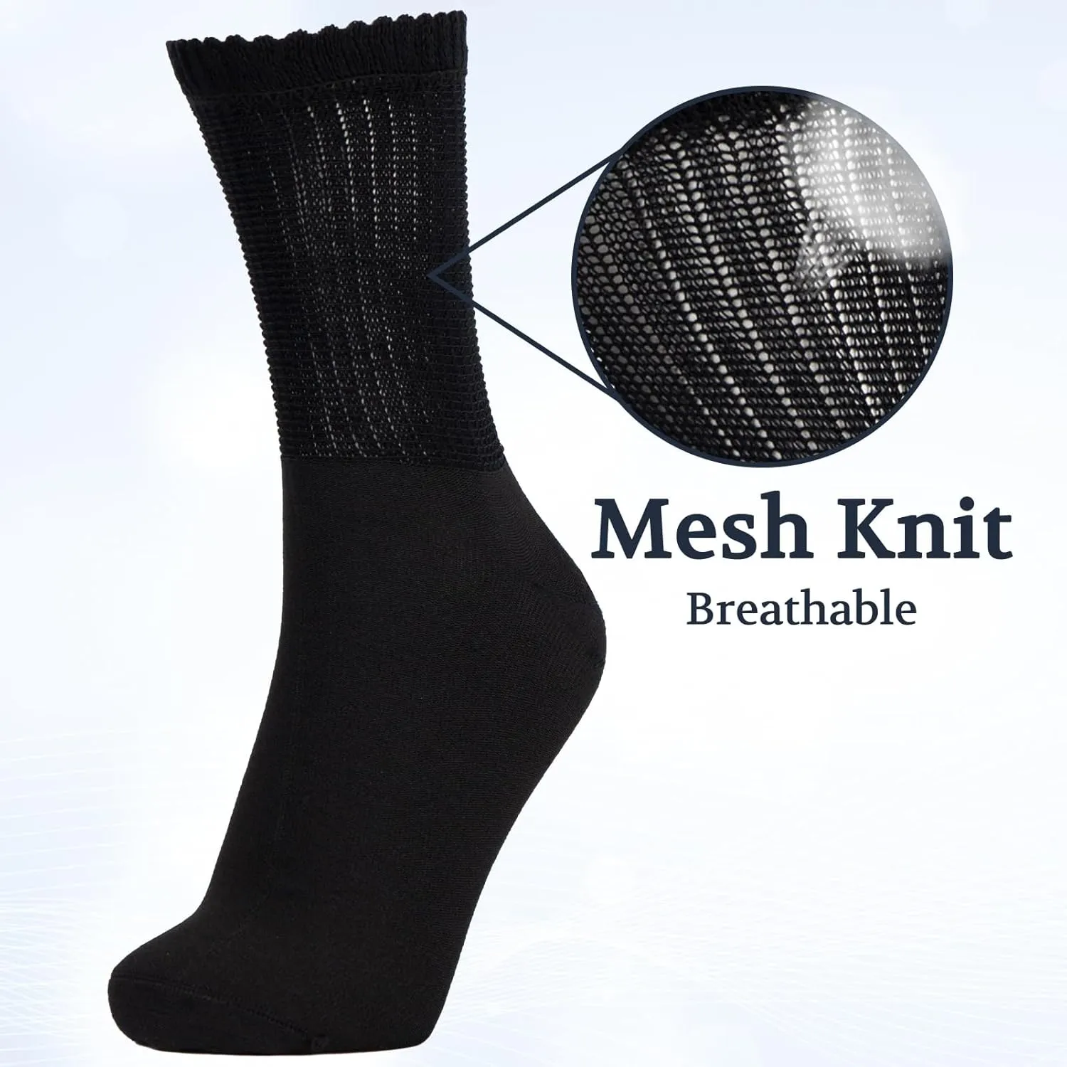  MD 4 & 6 Pairs Bamboo Diabetic Crew Socks, Non-Binding Loose Fit for Women & Men, Soft Cushioned Sole Moisture Wicking