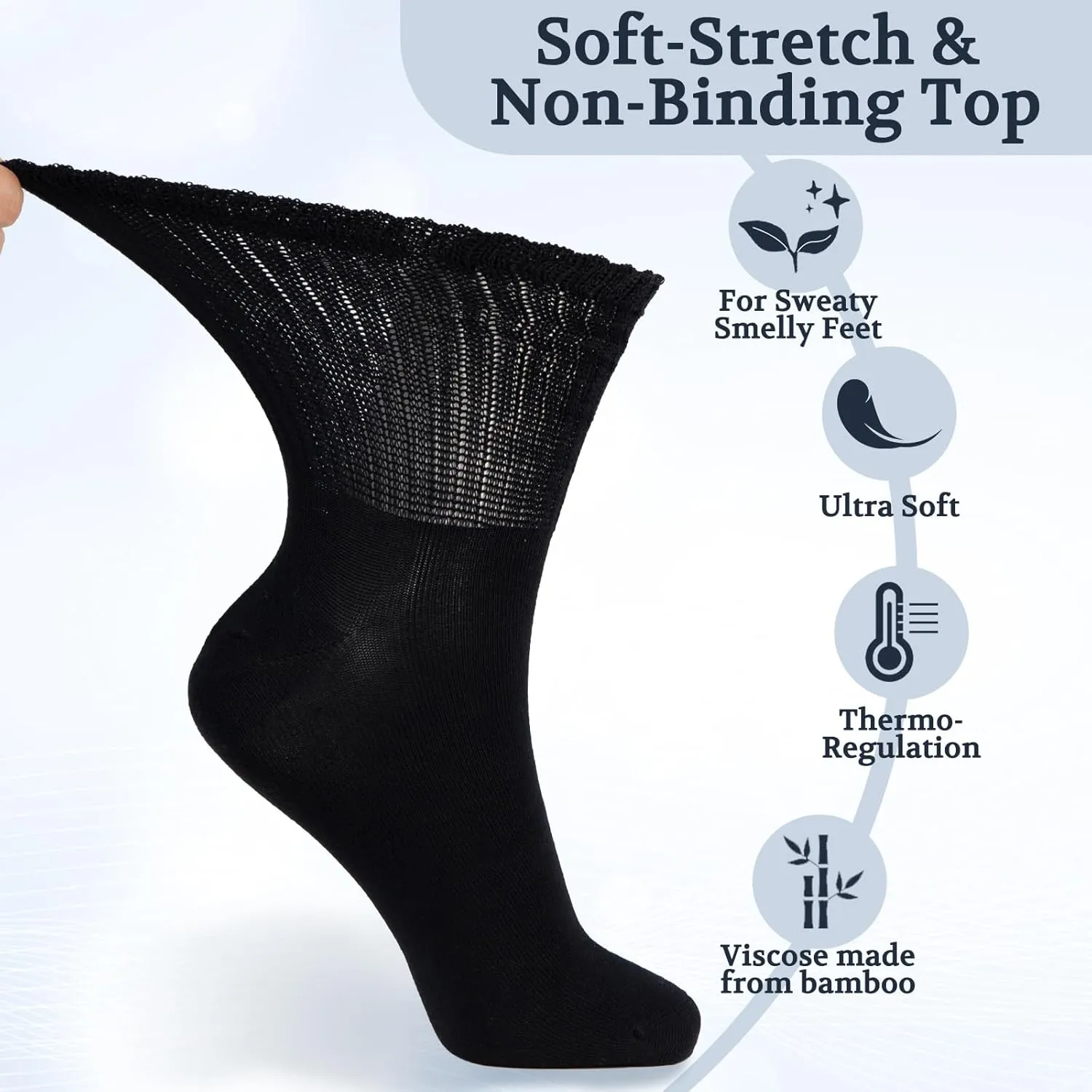  MD 4 & 6 Pairs Bamboo Diabetic Crew Socks, Non-Binding Loose Fit for Women & Men, Soft Cushioned Sole Moisture Wicking