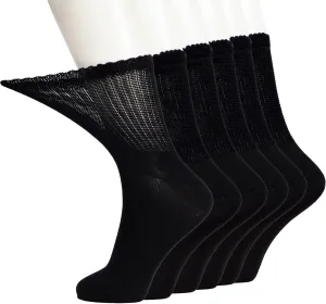  MD 4 & 6 Pairs Bamboo Diabetic Crew Socks, Non-Binding Loose Fit for Women & Men, Soft Cushioned Sole Moisture Wicking