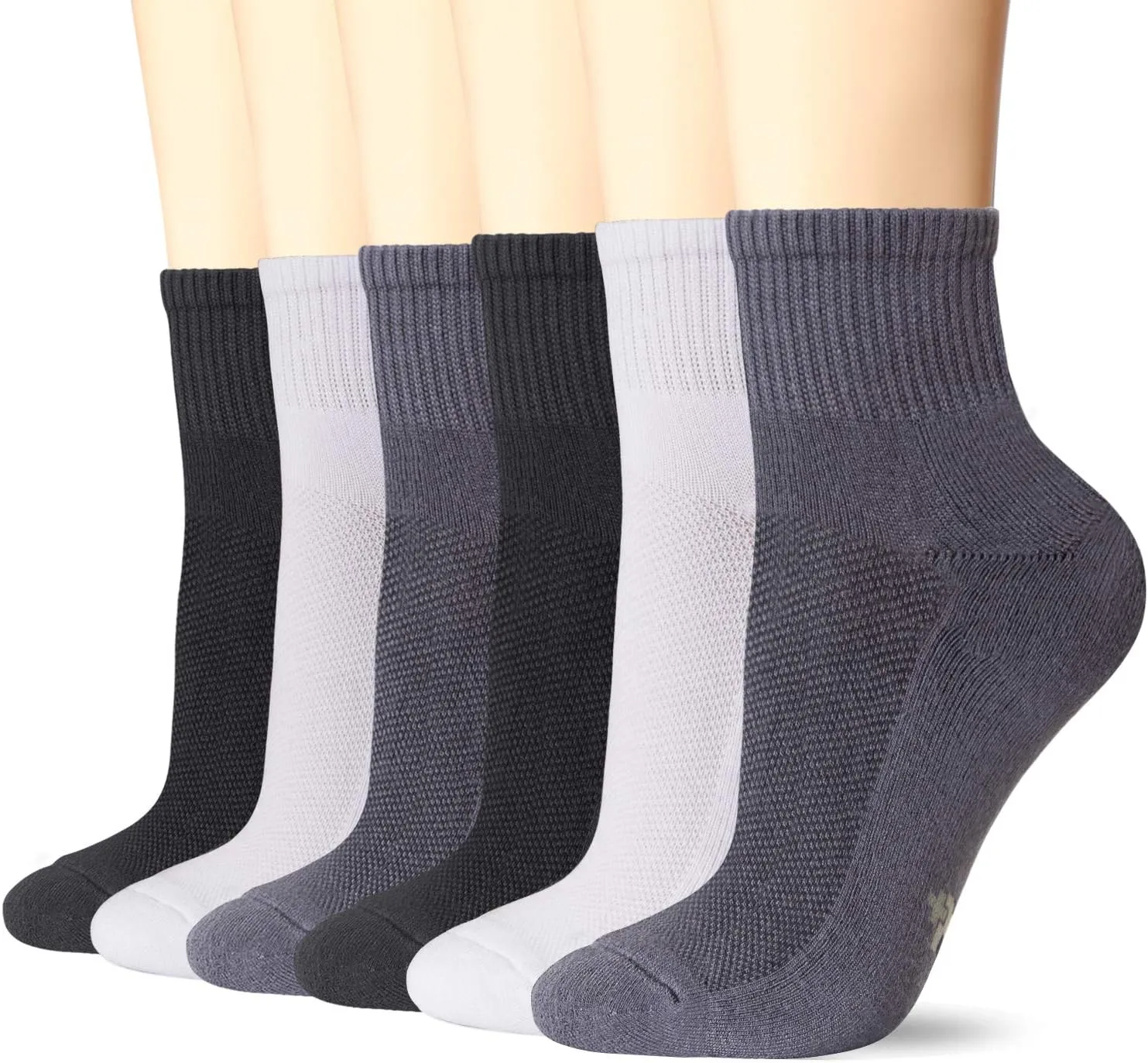  MD 6 Pairs Ankle Quarter Socks for Women and Men, Smell Control Cushioned Sole Casual Athletic Socks