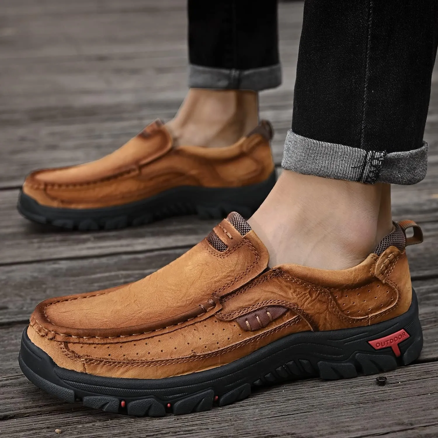 Men Casual Shoes Leather Slip On Loafers Walking Shoes for Work Office Dress Outdoor