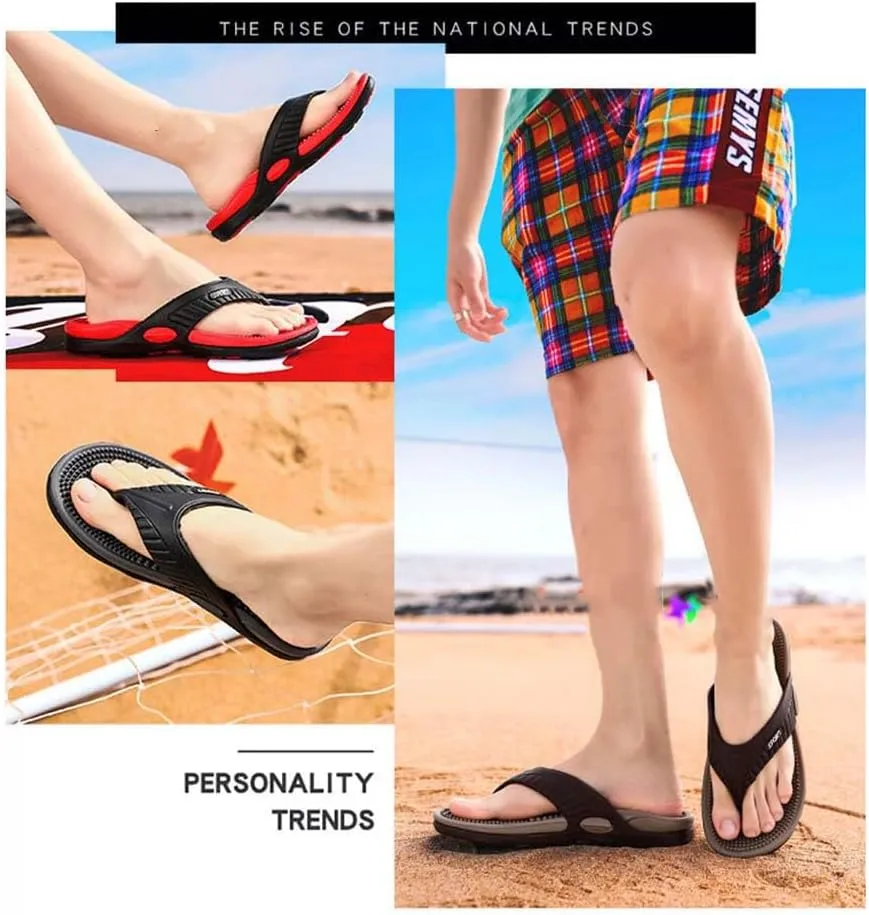 Men Flip-Flops Massage Slippers,Acupressure Massage Sandals,Relief Plantar Fasciitis Heel Arch Arthritis Pain,Breathable Beach Shoes(Size:EU 40,Color:Black)