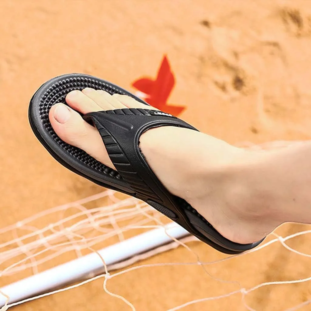 Men Flip-Flops Massage Slippers,Acupressure Massage Sandals,Relief Plantar Fasciitis Heel Arch Arthritis Pain,Breathable Beach Shoes(Size:EU 40,Color:Black)