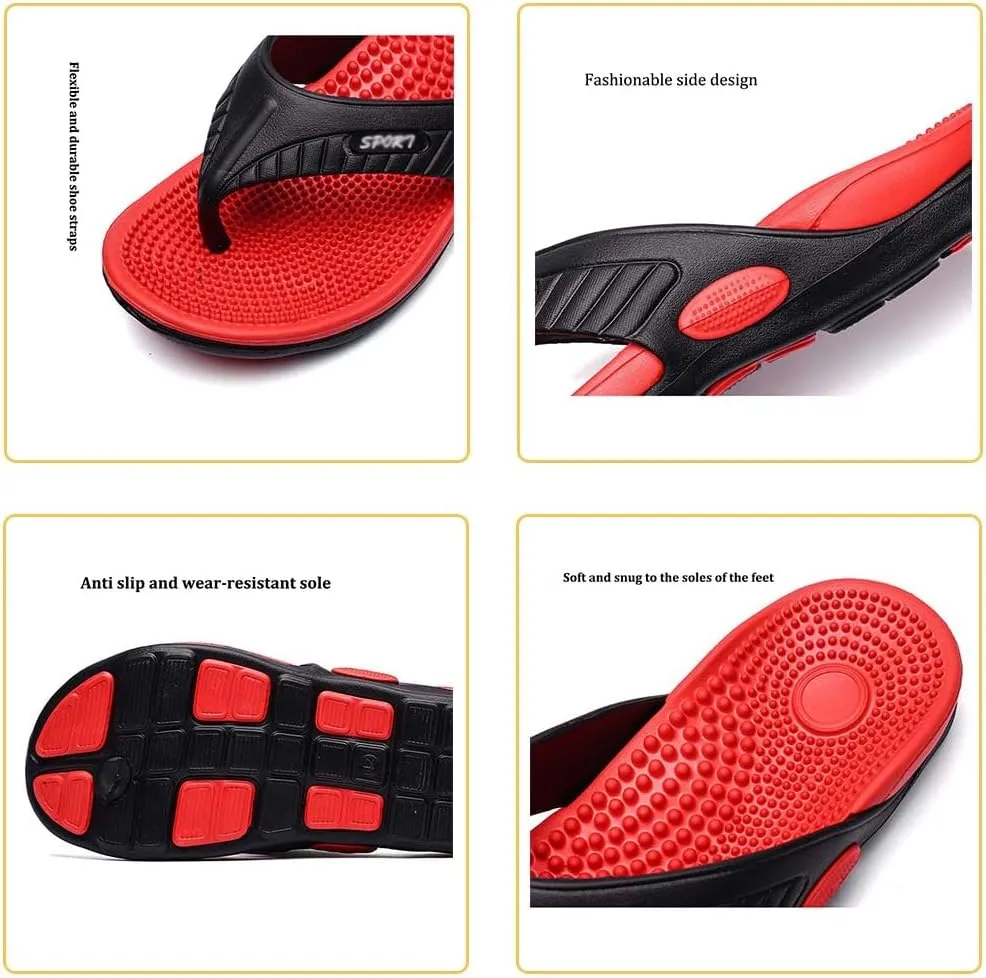 Men Flip-Flops Massage Slippers,Acupressure Massage Sandals,Relief Plantar Fasciitis Heel Arch Arthritis Pain,Breathable Beach Shoes(Size:EU 40,Color:Black)