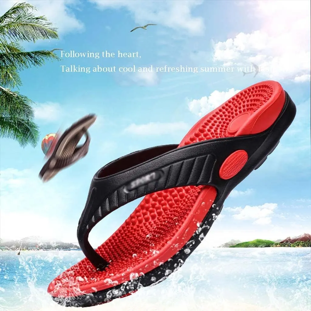 Men Flip-Flops Massage Slippers,Acupressure Massage Sandals,Relief Plantar Fasciitis Heel Arch Arthritis Pain,Breathable Beach Shoes(Size:EU 40,Color:Black)