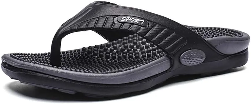 Men Flip-Flops Massage Slippers,Acupressure Massage Sandals,Relief Plantar Fasciitis Heel Arch Arthritis Pain,Breathable Beach Shoes(Size:EU 40,Color:Black)