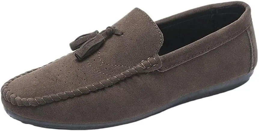 Men Moccasins Shoe Suede Vamp Vintage Business Round Toe Anti-Slip Rubber Sole Slip Resistant Block Heel Tuxedo Slip On