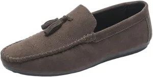Men Moccasins Shoe Suede Vamp Vintage Business Round Toe Anti-Slip Rubber Sole Slip Resistant Block Heel Tuxedo Slip On
