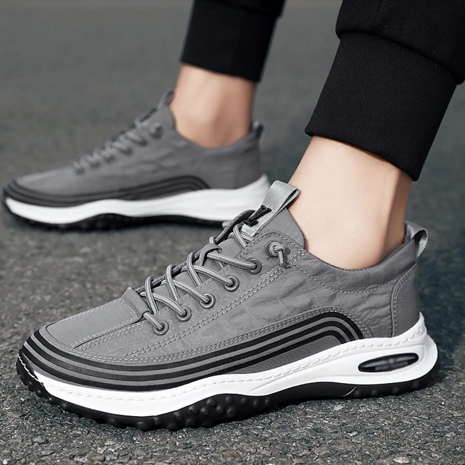 Men's 3D Pattern Soft Height Lifting Canvas Sneakers,Fashion Round Head Air Cushion Elastic Non-Slip Casual Lace-Up Running Sneaker