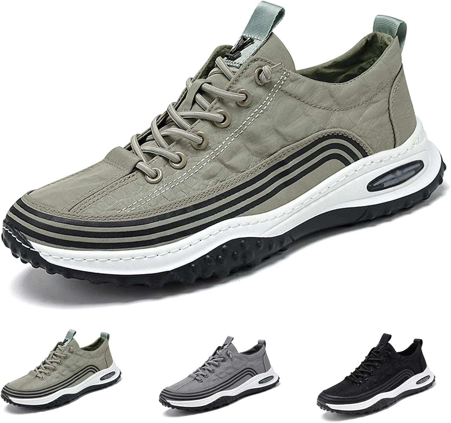 Men's 3D Pattern Soft Height Lifting Canvas Sneakers,Fashion Round Head Air Cushion Elastic Non-Slip Casual Lace-Up Running Sneaker