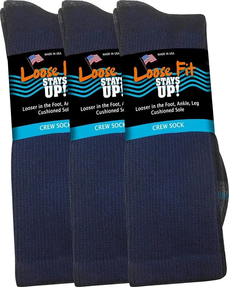Men's and Women's Casual Crew Socks (Pack of 3) Made in USA! Cushioned Sole