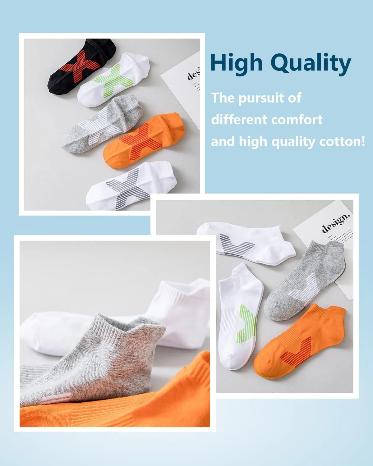 Mens Ankle Athletic Socks Low Cut Breathable Running Socks Cushioned Arch Sport Cotton Casual Socks 6-12 (5 Pairs)