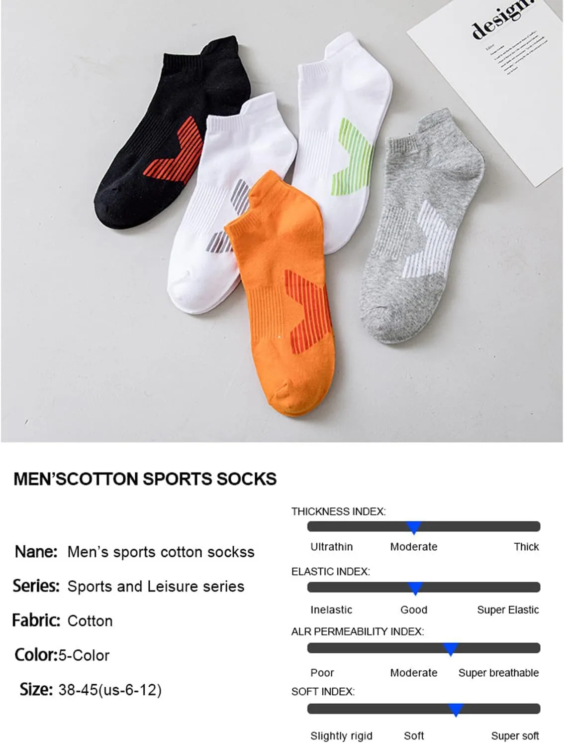 Mens Ankle Athletic Socks Low Cut Breathable Running Socks Cushioned Arch Sport Cotton Casual Socks 6-12 (5 Pairs)
