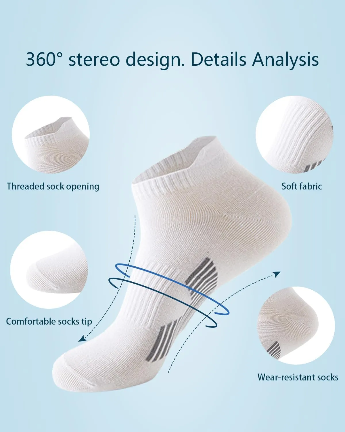 Mens Ankle Athletic Socks Low Cut Breathable Running Socks Cushioned Arch Sport Cotton Casual Socks 6-12 (5 Pairs)