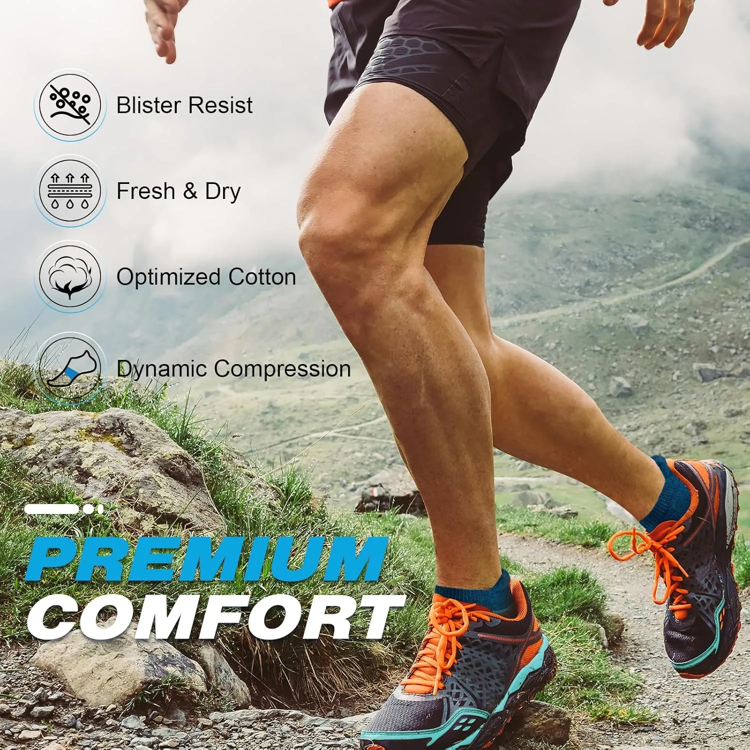 Mens Ankle Running Socks, Athletic Cushioned Low Cut Moisture Wicking Cotton Short Sports Socks, 6 Pairs