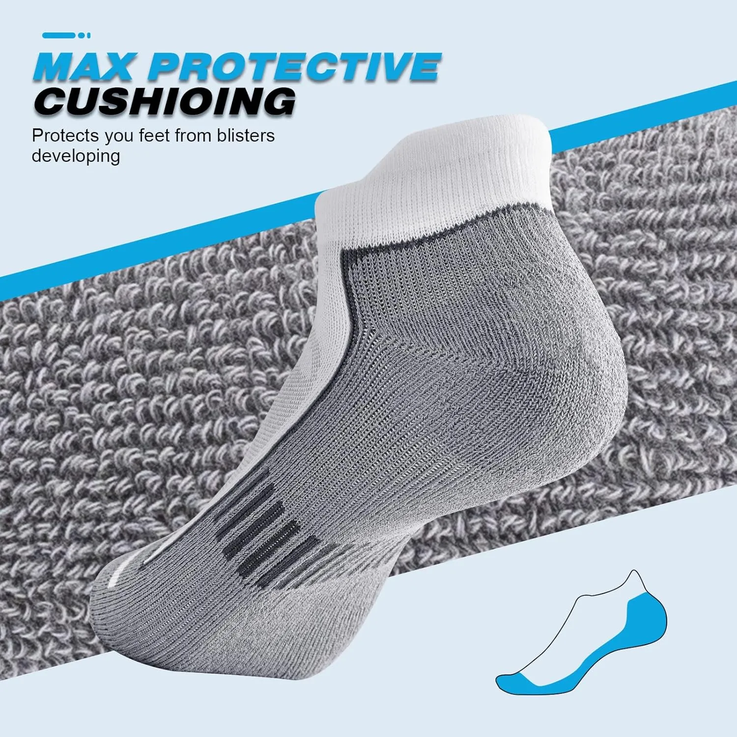Mens Ankle Running Socks, Athletic Cushioned Low Cut Moisture Wicking Cotton Short Sports Socks, 6 Pairs