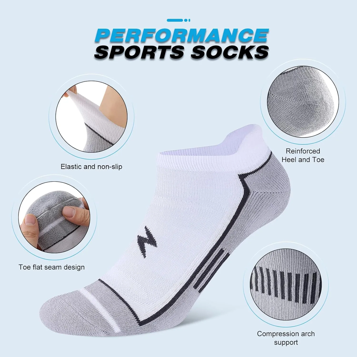 Mens Ankle Running Socks, Athletic Cushioned Low Cut Moisture Wicking Cotton Short Sports Socks, 6 Pairs