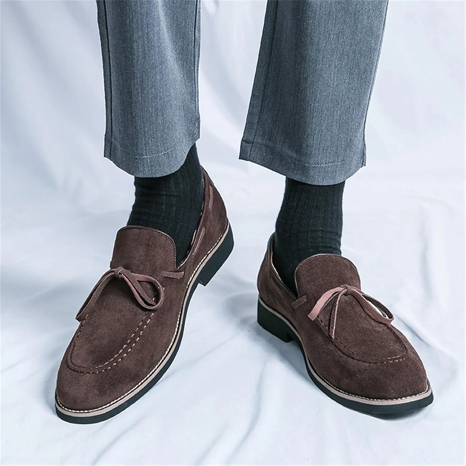 Men's Bow Suede Slip on Casual Loafers Low Top Lightweight Non-Slip Flats Driving Boat Shoes for Business Work Office