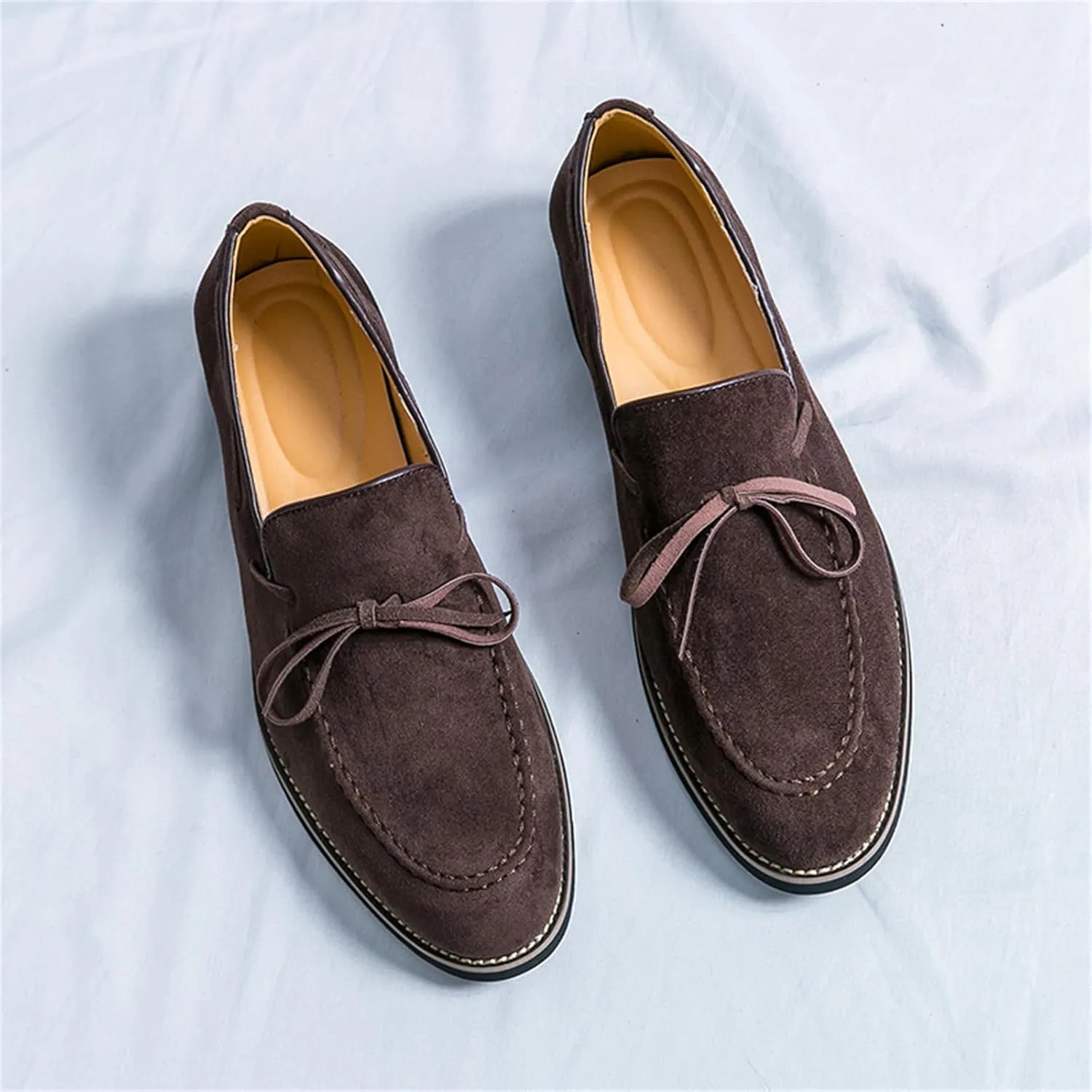 Men's Bow Suede Slip on Casual Loafers Low Top Lightweight Non-Slip Flats Driving Boat Shoes for Business Work Office